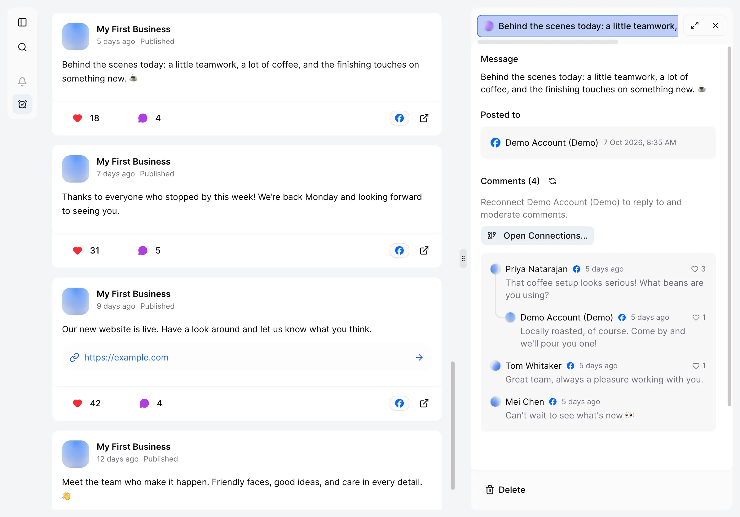 A social post and its comment thread in centralOS